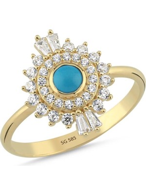 Sembol Gold 14 Ayar Mavi Akik Taşlı Altın Yüzük 2,12 gr