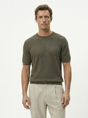 Xint Erkek Haki Keten Karışımlı Oversize Kazak