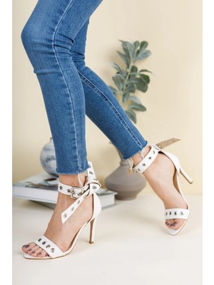 Ayakkabı Ateşi Beyaz Cilt Troklu Kadın Ince Topuklu Ayakkabı Follena