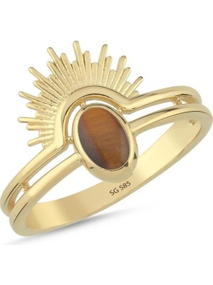 Sembol Gold 14 Ayar Kaplan Gözü Taşlı Altın Yüzük