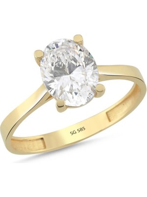 Sembol Gold 14 Ayar Oval Tektaş Altın Yüzük 2,20 gr