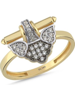 Sembol Gold 14 Ayar Taşlı Melek Kanadı Altın Yüzük 2.10 Gram