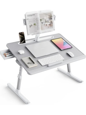 Bix Saiji K10 Xxl Katlanabilir Laptop Masası Kitap Standlı Pvc Deri 5 Kademeli Çalışma Masası