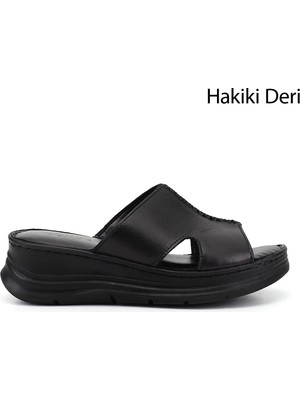 Gönderi(r) Kadın Siyah  Dolgu Taban Hakiki Deri Terlik