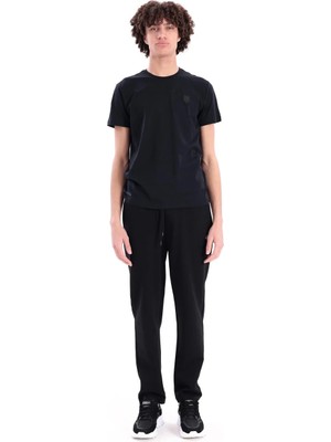 Piero Perla Jaguar Baskılı ve Etek Nakışlı Bisiklet Yaka Slim Fit Erkek Siyah T-Shirt
