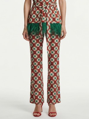 Xint Kadın Kırmızı Keten Karışımlı Regular Fit Pantolon