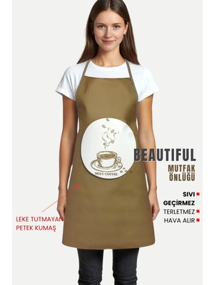 Sevilya Beautiful Sıvı Geçirmez Su Geçirmez Mutfak Önlüğü Best Coffee Antrasit