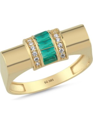 Sembol Gold 14 Ayar Emerald Baget Taşlı Altın Yüzük
