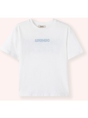 Panço Erkek Çocuk Baskı Detaylı Kısa Kollu Beyaz Tişört