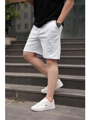 Madmext Beyaz Beli Ayarlanabilir Regular Fit Erkek Şort E6585