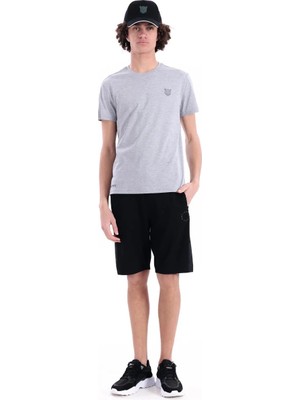 Piero Perla Jaguar Baskılı ve Etek Nakışlı Bisiklet Yaka Slim Fit Erkek Gri Melanj T-Shirt