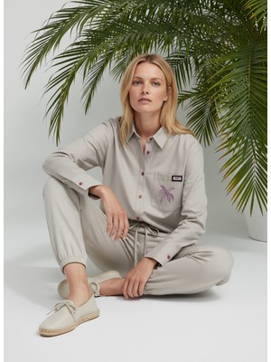 Xint Kadın Bej Formunu Koruyan Oversize Pantolon