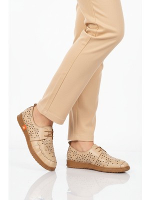 Ayakmod Bej Hakiki Deri Kadın Casual Ayakkabı 2084 Z