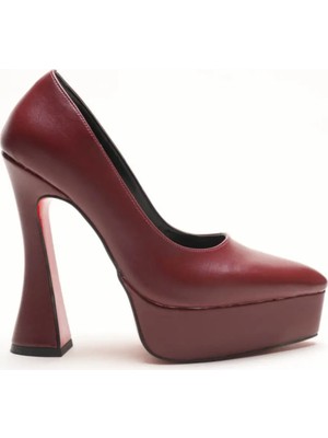 Ayakkabı Ateşi Bordo Cilt Özel Tasarım Platform Kadın Ayakkabı Mila