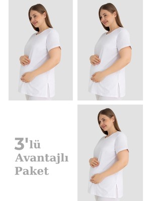 Arma Yıldız Pamuklu Kısa Kollu Hamile Tişört Beyaz 3'lü Paket – Yumuşak ve Rahat Hamile Giyim