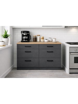 T Designo Izel Mutfak 6 Çekmeceli Alt Modül-Çok Amaçlı Dolap-Kiler Dolabı 120 cm Beyaz -Tezgah Dahil