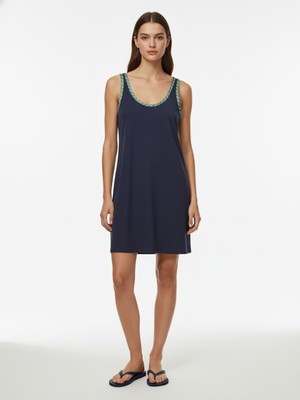 Xint Kadın Lacivert Formunu Koruyan Oversize Elbise