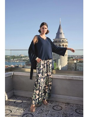 Pileli Store Pilelistore Yaprak Desenli ve Dantelli 3'lü Pijama Takımı
