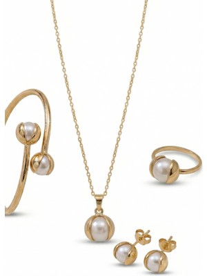 Birinci1926 Doğal Inci Kolye Bileklik Yüzük Küpe Set