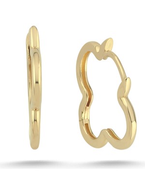 Zümrüt Sarraf 14 Ayar Altın Yonca Desenli Küpe