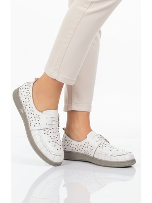 Ayakmod Beyaz Hakiki Deri Kadın Casual Ayakkabı 2084 Z