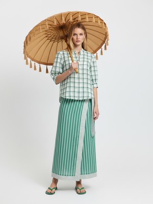 Xint Kadın Yeşil Keten Karışımlı Regular Fit Gömlek