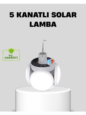 Solar Güneş Enerjili ve USB Şarjlı 5 Kanatlı LED Kamp Lambası