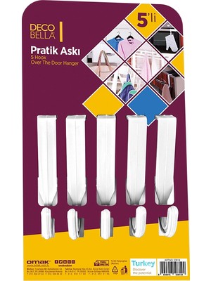 Decobella 5 Adet Çok Amaçlı Kapı Veya Dolaplara Asılabilir Pratik Askı Karışık Renkler