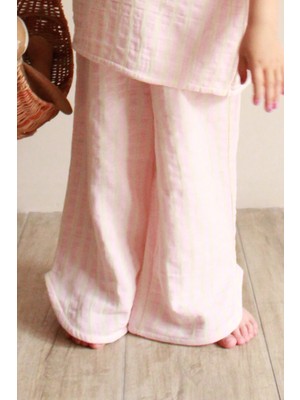 Oh la la Koala For Little Ones Pembe Çizgili Müslin Yan Yırtmaçlı Pantolon