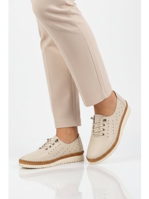 Ayakmod Bej Hakiki Deri Ortopedik Kadın Casual Ayakkabı 508 Z