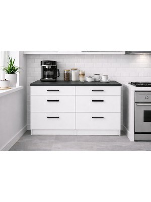 T Designo Izel Mutfak 6 Çekmeceli Alt Modül-Çok Amaçlı Dolap-Kiler Dolabı 120 cm Beyaz -Tezgah Dahil