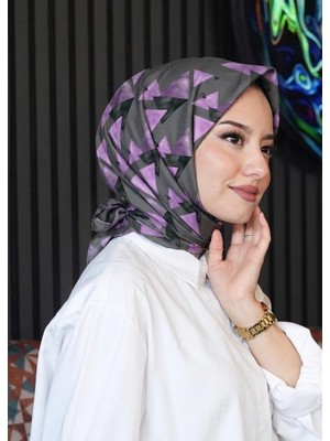 Afvente Üçgen Desen Mor Soft Pamuk Eşarp