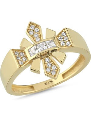 Sembol Gold 14 Ayar Fiyonk Model Taşlı Altın Yüzük 2,80 gr