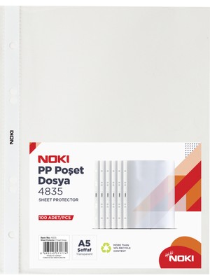 Noki A5 Şeffaf Poşet Dosya 100 Adet 4835 Ofis Ve Okul İçin Pratik Çözüm