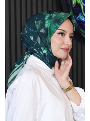 Afvente Yaprak Desen Yeşil Soft Pamuk Eşarp - Zümrüt2