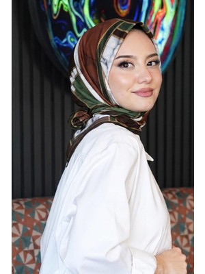 Afvente Mermer Desen Bronz Soft Pamuk Eşarp - Acı Kahve
