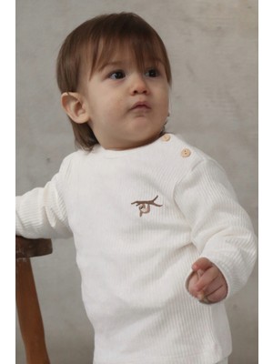 Oh la la Koala For Little Ones Beyaz Sloth Nakışlı Düğme Detaylı Bebek Üst