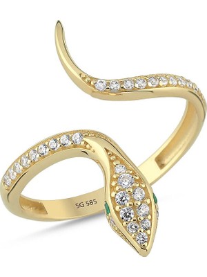 Sembol Gold 14 Ayar Taşlı Yılan Figürlü Altın Yüzük 1.90 Gram