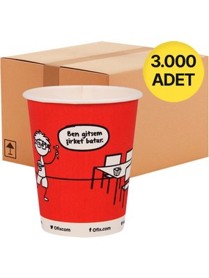 Ofix Karton Bardak Özel Baskılı 7 Oz 180 ml 3000 Adet - Kırmızı - 1 Koli