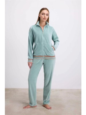Pileli Store Pilelistore Kadife Dokulu Uzun Kollu Sweatshirt ve Pantolon Takımı