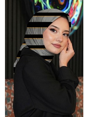 Afvente Çizgili Desen Gri Soft Pamuk Eşarp - Antrasit