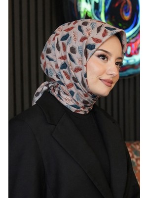 Afvente Yaprak Desen Açık-Gri Soft Pamuk Eşarp - Latte