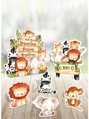 Neşeli Günlerim Safari Hayvanlar Pastel Ayaklı Pano Seti 6 Adet 350 Gr Kalın Kağıt Masa Üstü