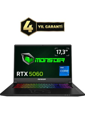 Monster Tulpar T7 V26.2.14 Intel Core i7 13620H 24 GB RAM 1 TB SSD 8 GB RTX 5060 FreeDOS 17,3" FHD 144 Hz Oyun Bilgisayarı
