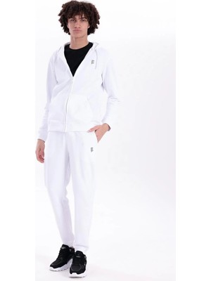 Piero Perla Kapüşonlu Regular Fit Önü Fermuarlı Beyaz Hırka