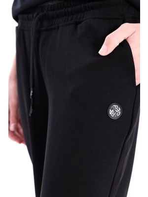 Piero Perla Premium Double-Face İnterlok Slim Fit Siyah Eşofman Altı