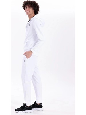 Piero Perla Slim Fit EVA Nakış Detaylı Premium Erkek Beyaz Eşofman Altı
