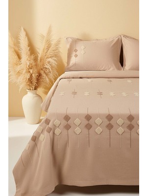 Cappy Zen Baklava Desen Nakışlı Yatak Örtüsü Seti