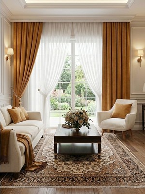 Brillant Hardal Renk 1/3 Sık Pile Petek Dokuma Yumuşak Yapılı Panama Fon Perde