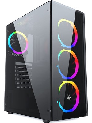 Gametech Ares Rainbow Bilgisayar Kasası 4X120 mm Fan ile Mat Siyah Renk ve Şeffaf Yan Panel